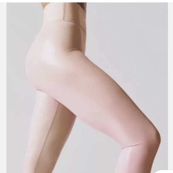 Carbon38 NWOT high rise shine full length leggings iridescent champagne pink - Picture 2 of 9